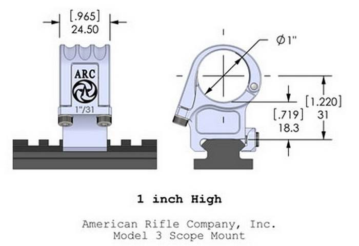 Кольца American Rifle ARС M3 дюймовые (25,4 мм) для Picattinny, высокие M3-1-00-G2-25.4-31