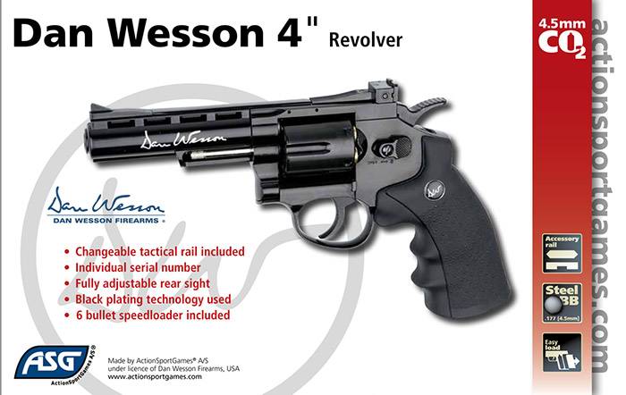 Пневматический револьвер ASG Dan Wesson 4 дюйма, кал. 4.5, черный, 17176