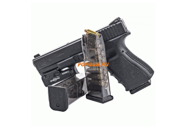 Магазин для пистолета Glock 19, 26 на 15 патронов ETS, прозрачный, GLK-19 