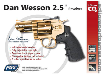Пневматический револьвер ASG Dan Wesson 2.5 дюйма, кал. 4.5, золотистый, 17374