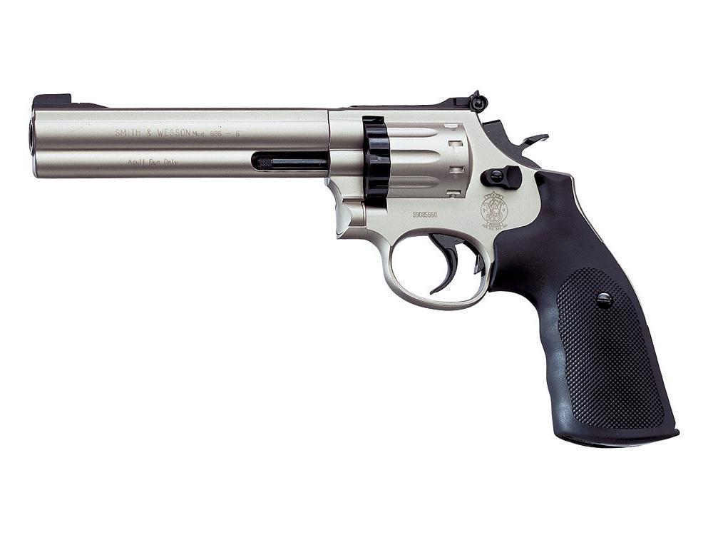 Пневматический пистолет револьвер Smith&Wesson 586 6. Отделка никель(Umarex)
