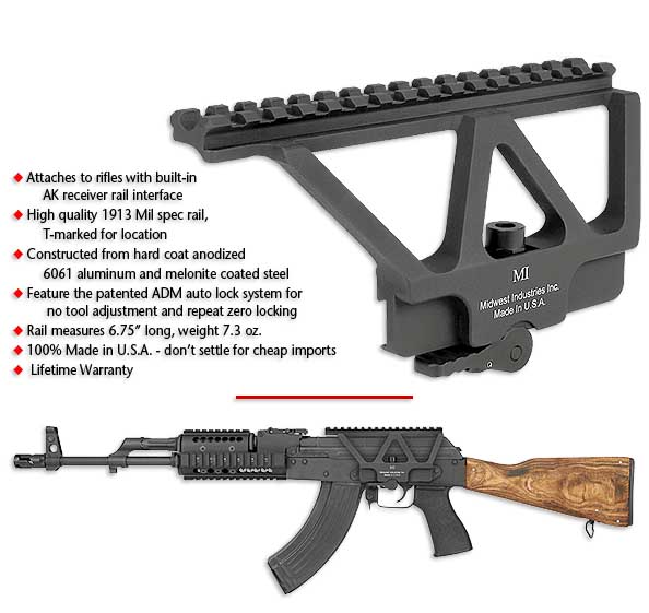 Кронштейн боковой быстросъемный с планкой  weaver для AK-47/74, Сайга, СВД Midwest Industries MI-AKSM