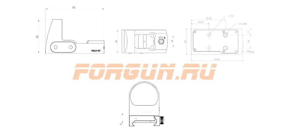 Схема коллиматорного прицела Kahles Helia RD на Picatinny (20018)